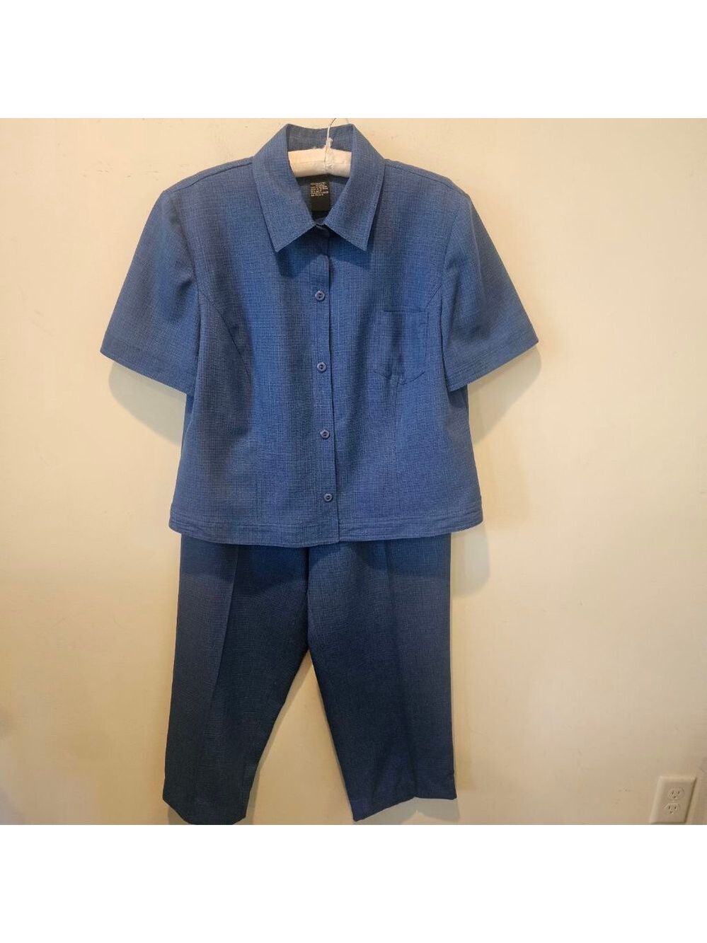 Women's Sag Harbor Vintage Blue Short Sleeved Pantsuit Size 16